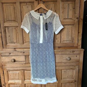 NWT W118 By Walter Baker Small Dress Hilary Blue‎ White Short Sleeve Mesh Lace